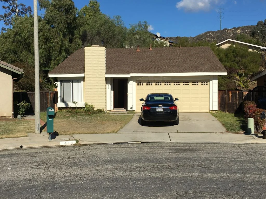 Single-story house, garage and driveway at 640 Flintridge Place in Escondido