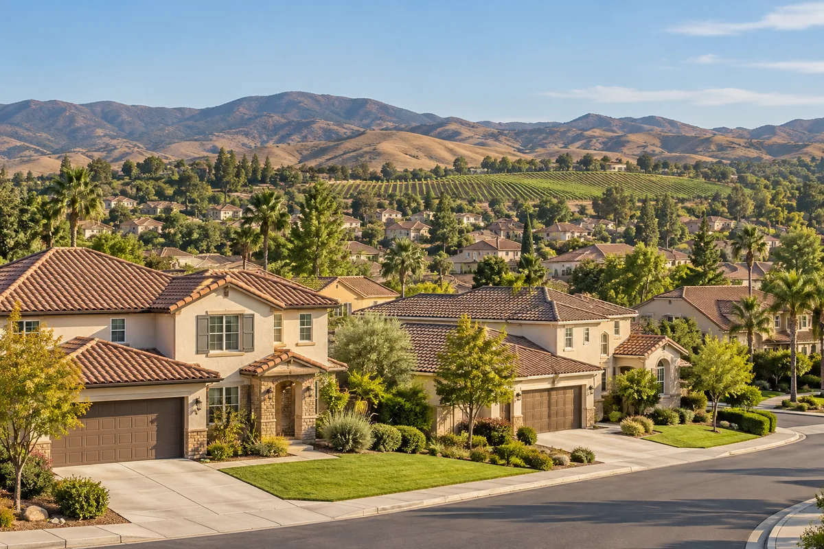 Illustration of Temecula-area homes, vineyards and inland hills
