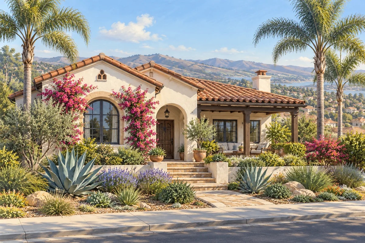 Spanish-style home illustration for SoCal Home Buyers’ Chula Vista cash home-buying service