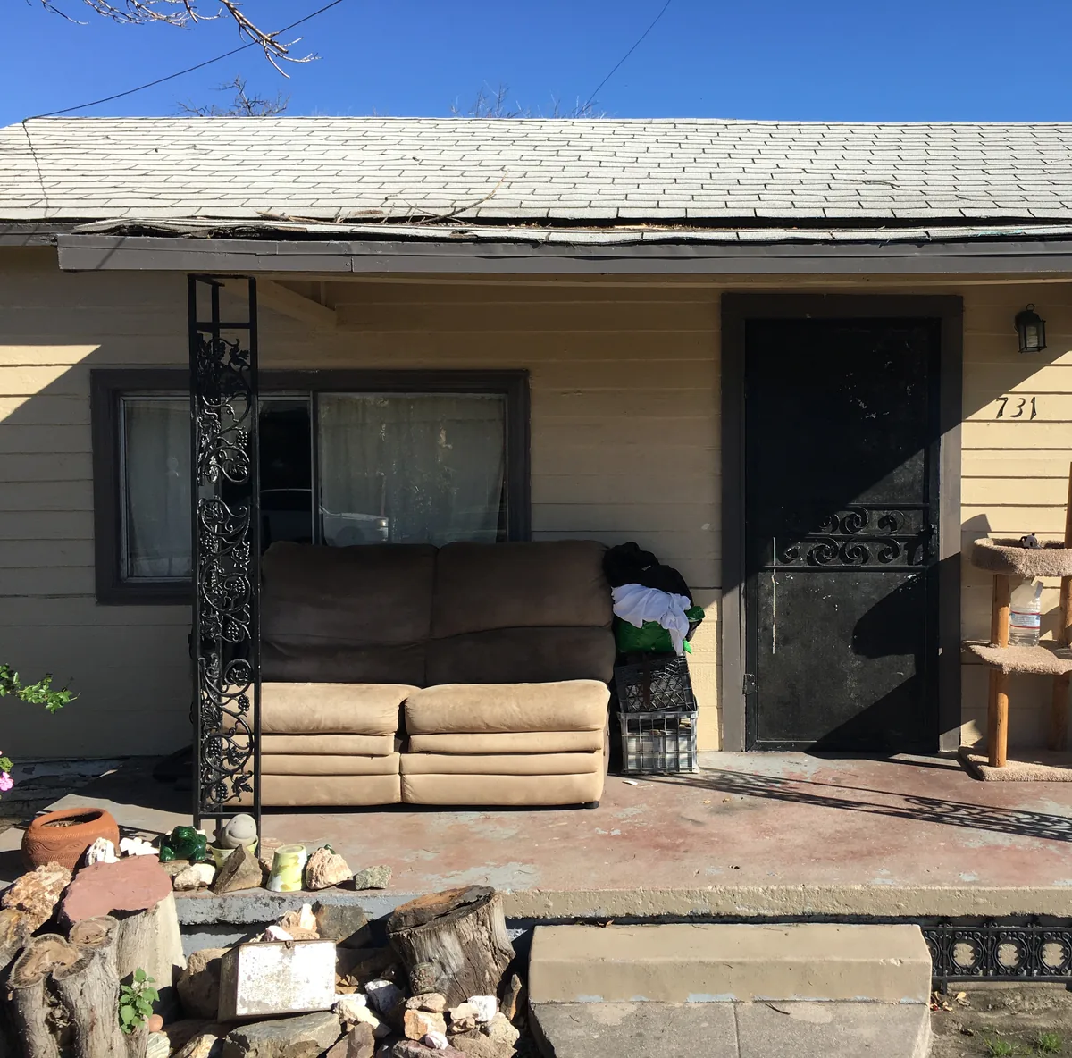 Front porch and roof of the home at 731 North K Street in San Bernardino